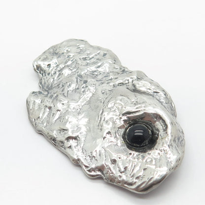 925 Sterling Silver Vintage Real Black Onyx Gem Abstract Pin Brooch / Pendant