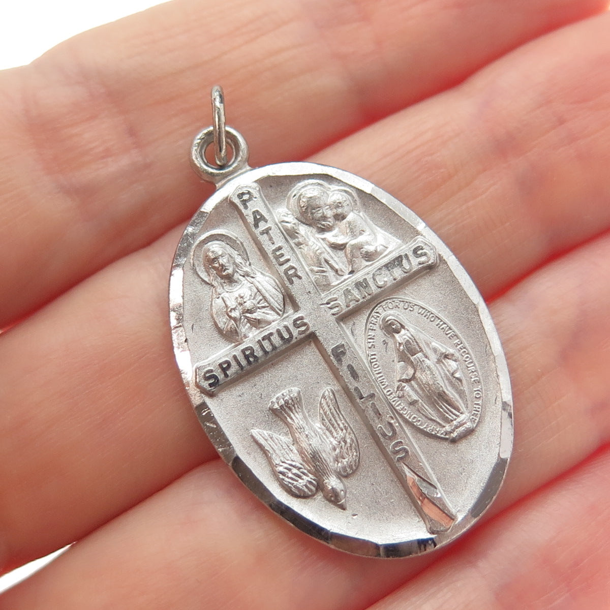 925 Sterling Antique Art Deco 4-Way Cross Religious Emergency Medal Pendant