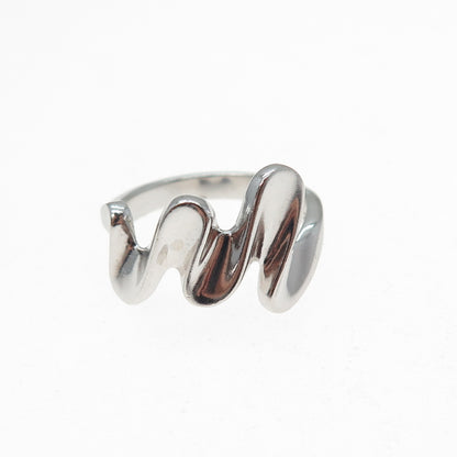 925 Sterling Silver Vintage Modernist Wavy Zig Zag Ring Size 6.25