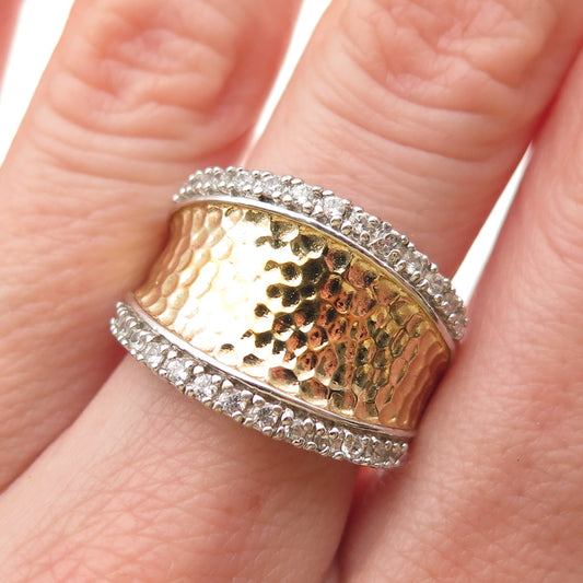 ESPO Joseph Esposito 925 Sterling Silver 2-Tone C Z Hammered Ring Size 7.25
