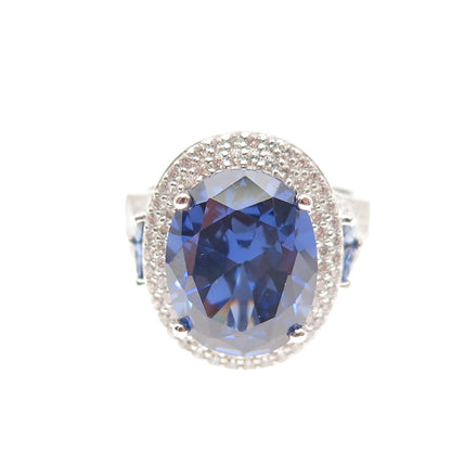 925 Sterling Silver Blue & White C Z Ring Size 8