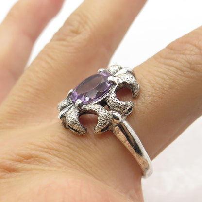 KABANA 925 Sterling Silver Vintage Real Amethyst Statement Ring Size 10.75