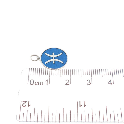 925 Sterling Silver Blue Enamel Pisces Zodiac Sign Minimalist Charm Pendant