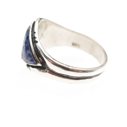 925 Sterling Silver Vintage Real Lapis Oxidized Ring Size 9