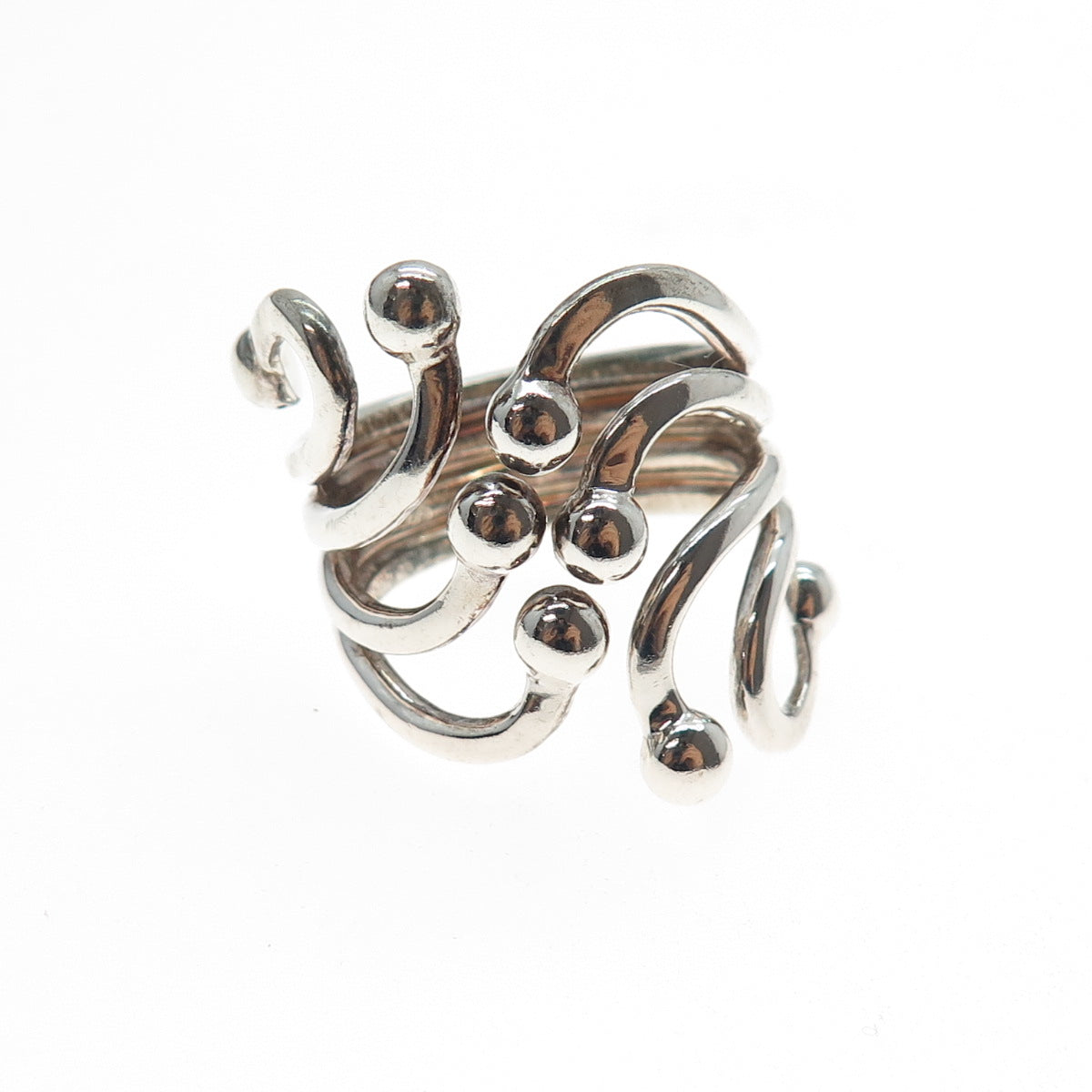 ANNIKA WITT 925 Sterling Silver Vintage Modernist Adjustable Ring Size 8.5