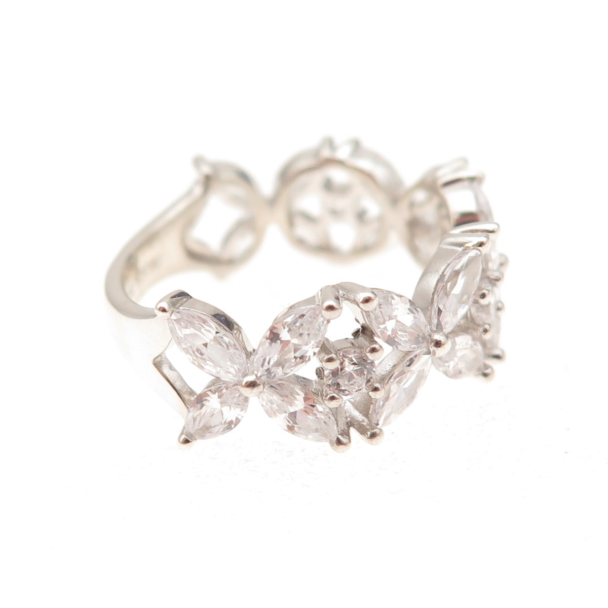 Jeulia 925 Sterling Silver Marquise & Round-Cut C Z Floral Ring Size 8
