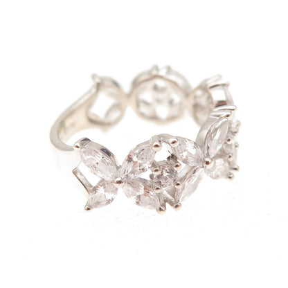Jeulia 925 Sterling Silver Marquise & Round-Cut C Z Floral Ring Size 8