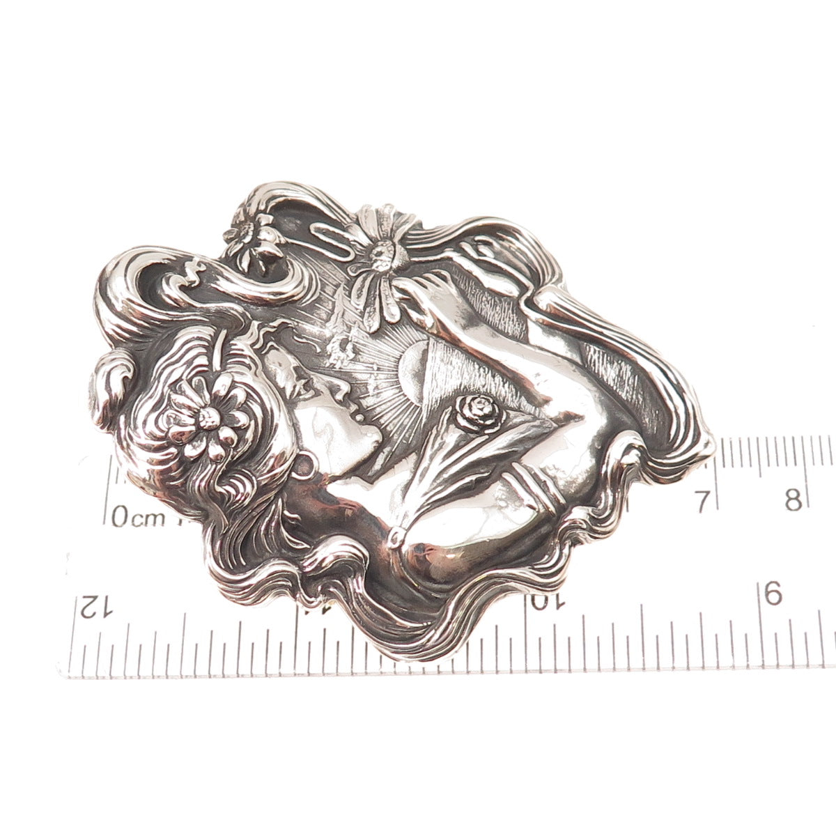 Unger Bros 925 Sterling Silver Antique Art Deco Lady Reposse Pin Brooch Pendant