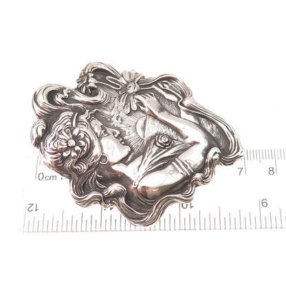 Unger Bros 925 Sterling Silver Antique Art Deco Lady Reposse Pin Brooch Pendant