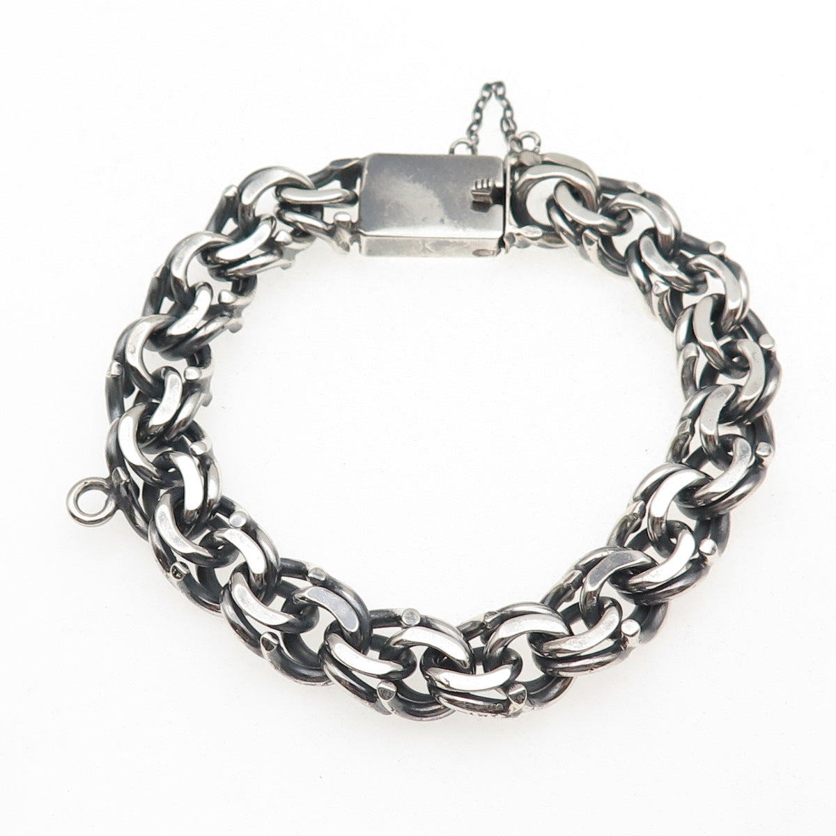 Gonzalez 925 Sterling Silver Vintage Mexico Bismark Link Oxidized Bracelet 7"