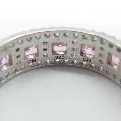 925 Sterling Silver White & Pink C Z All Around Eternity Band Ring Size 9.25