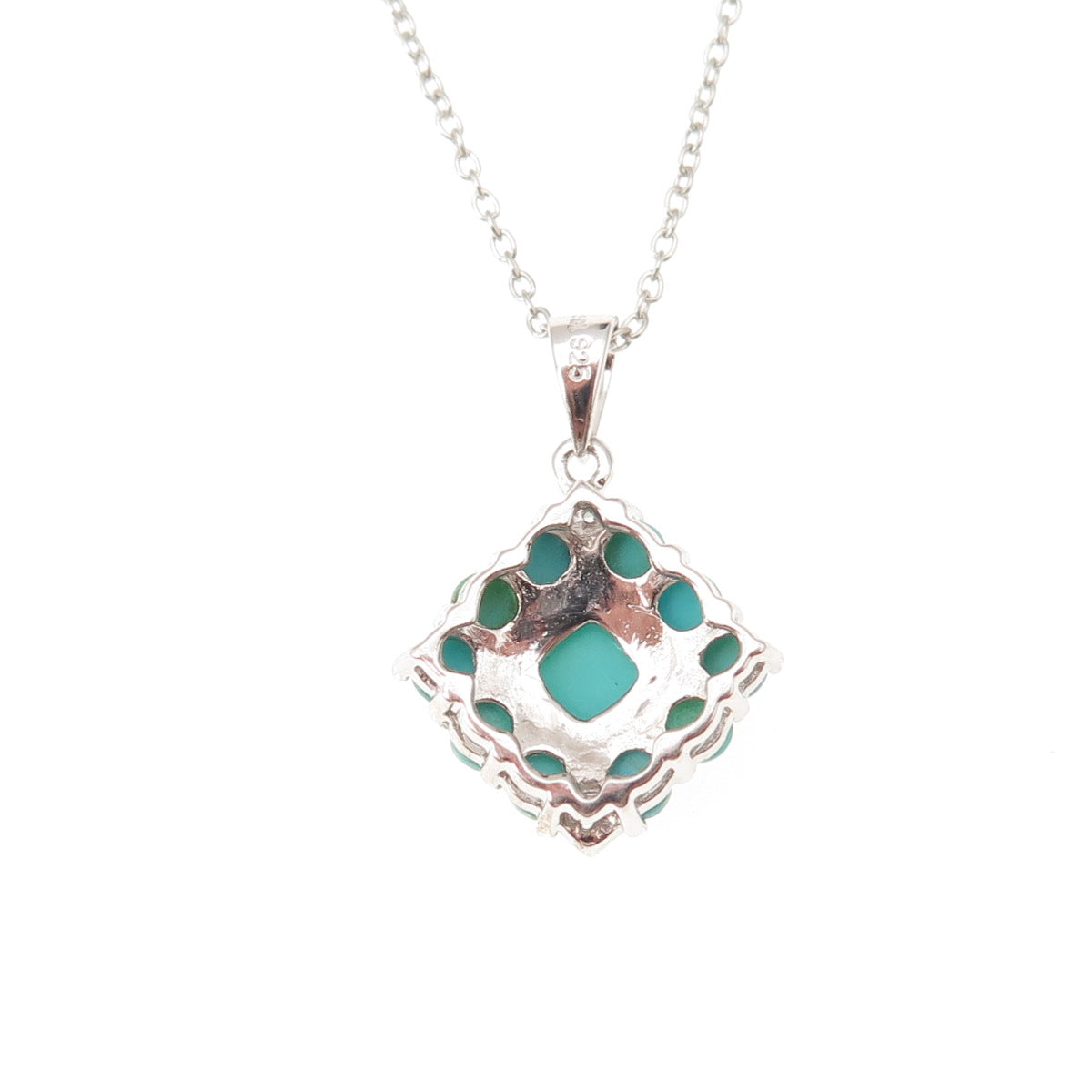 925 Sterling Silver Real Turquoise & White Topaz Cable Chain Necklace 18"