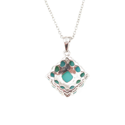 925 Sterling Silver Real Turquoise & White Topaz Cable Chain Necklace 18"