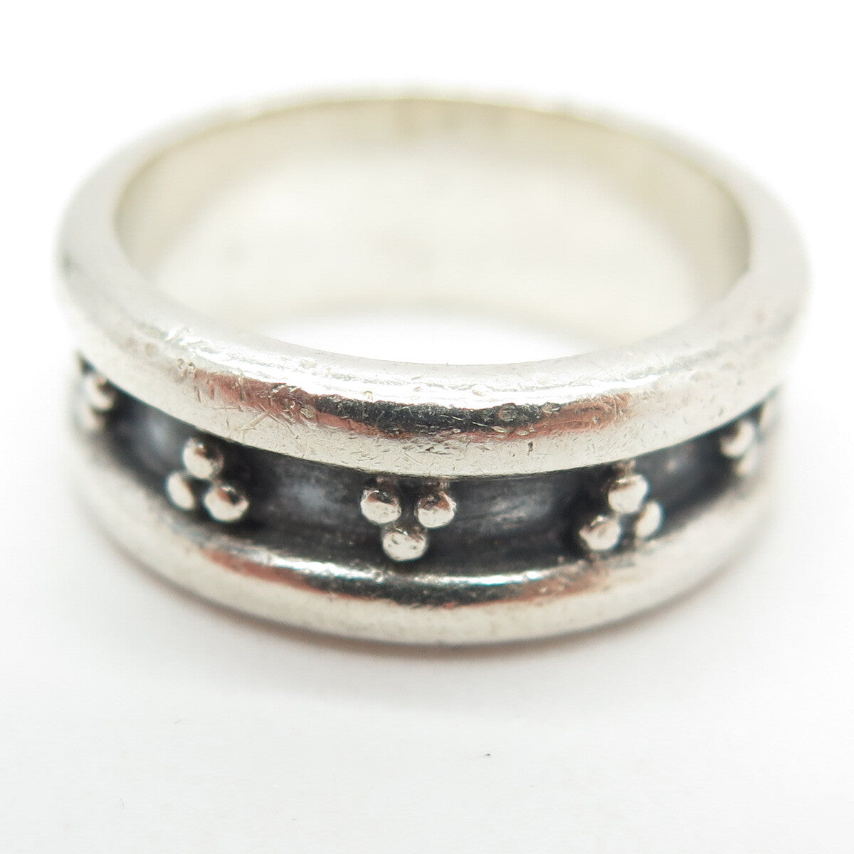 925 Sterling Silver Vintage Beaded Band Ring Size 7