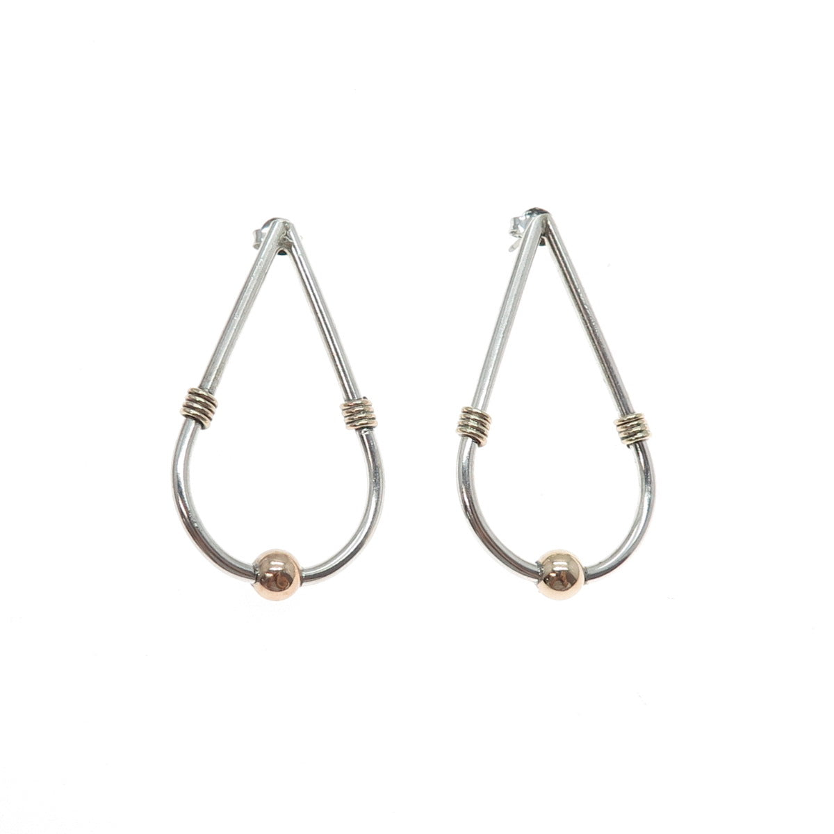 925 Sterling Silver Rose Gold Filled Vintage Modernist Teardrop Dangle Earrings