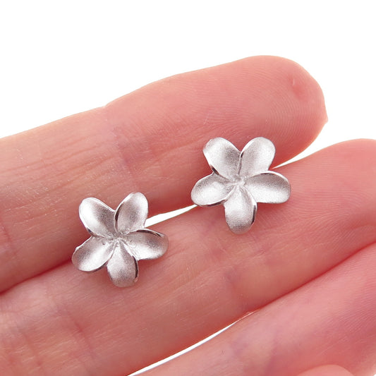 925 Sterling Silver Hawaiian Plumeria Flower Stud Earrings