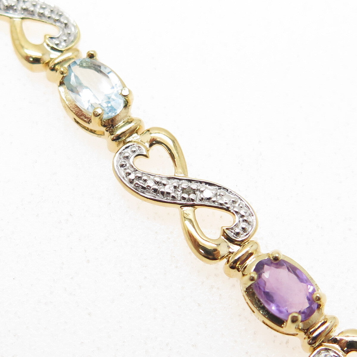 ROSS SIMONS 925 Sterling Silver 2-Tone Diamond Accent & Multi-Gem Bracelet 7.25"