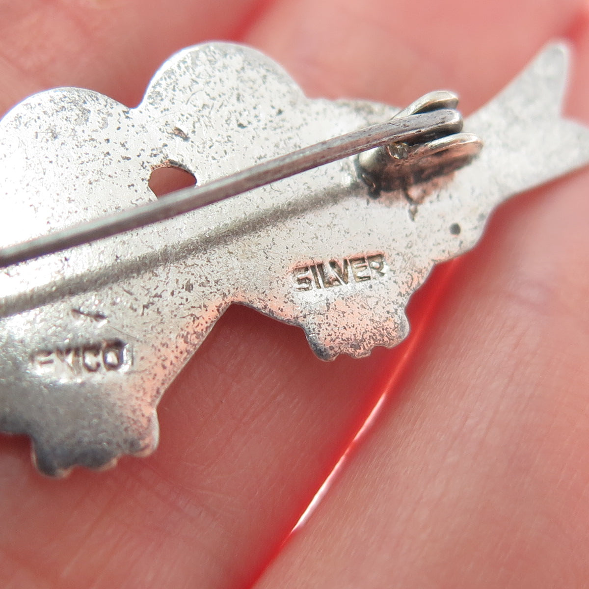 925 Sterling Silver Vintage Mexico Bird Couple Oxidized Pin Brooch