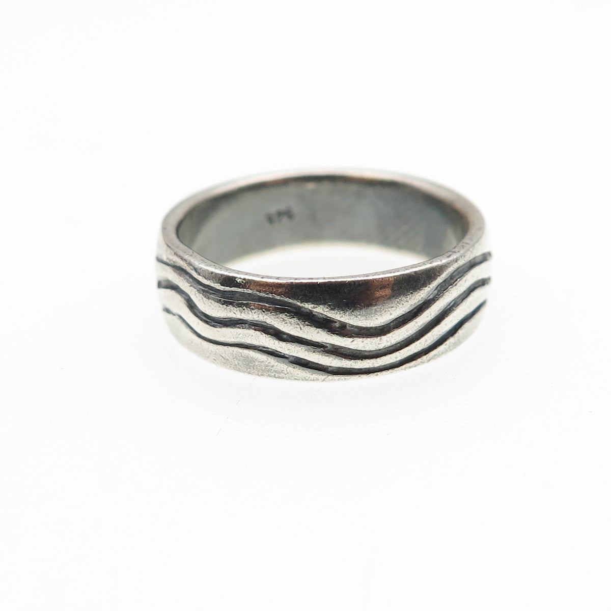 925 Sterling Silver Vintage Modernist Wave Oxidized Band Ring Size 6.25