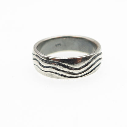 925 Sterling Silver Vintage Modernist Wave Oxidized Band Ring Size 6.25