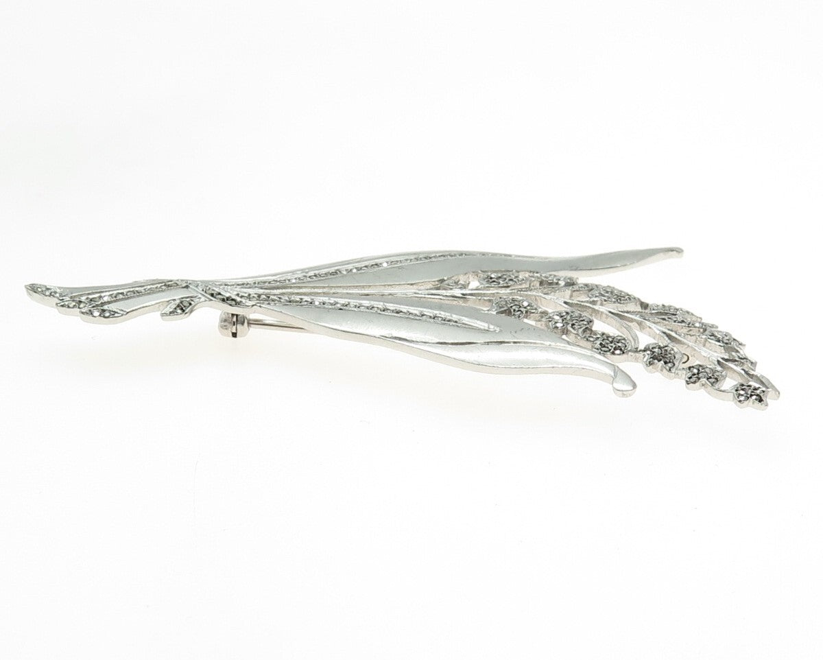 925 Sterling Silver Antique Art Deco PRK Real Marcasite Flower Pin Brooch