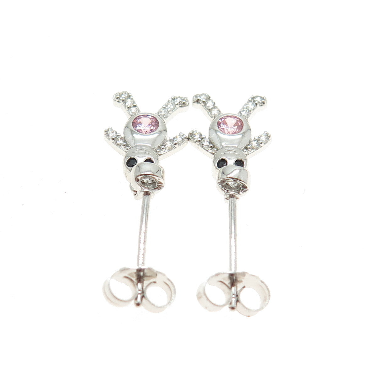 925 Sterling Silver Enamel Purple & White C Z February Birthstone Boy Earrings
