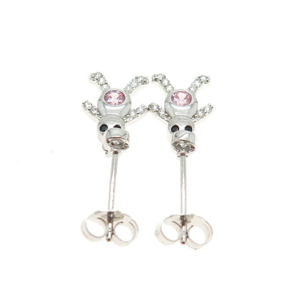 925 Sterling Silver Enamel Purple & White C Z February Birthstone Boy Earrings