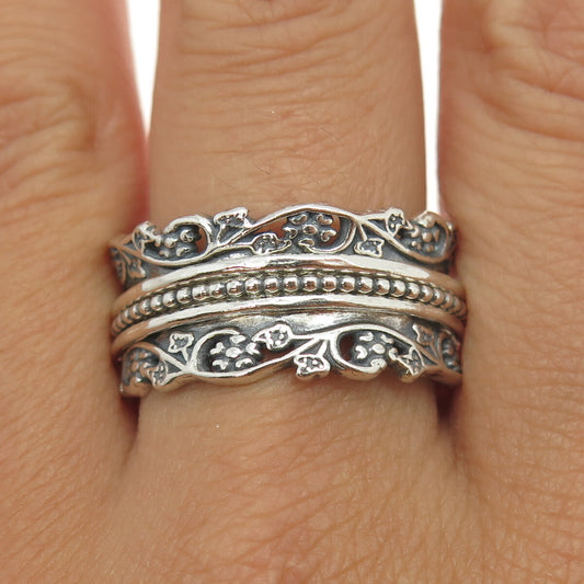 OR PAZ PZ 925 Sterling Silver Vintage Israel Floral Rotating Ring Size 10.75