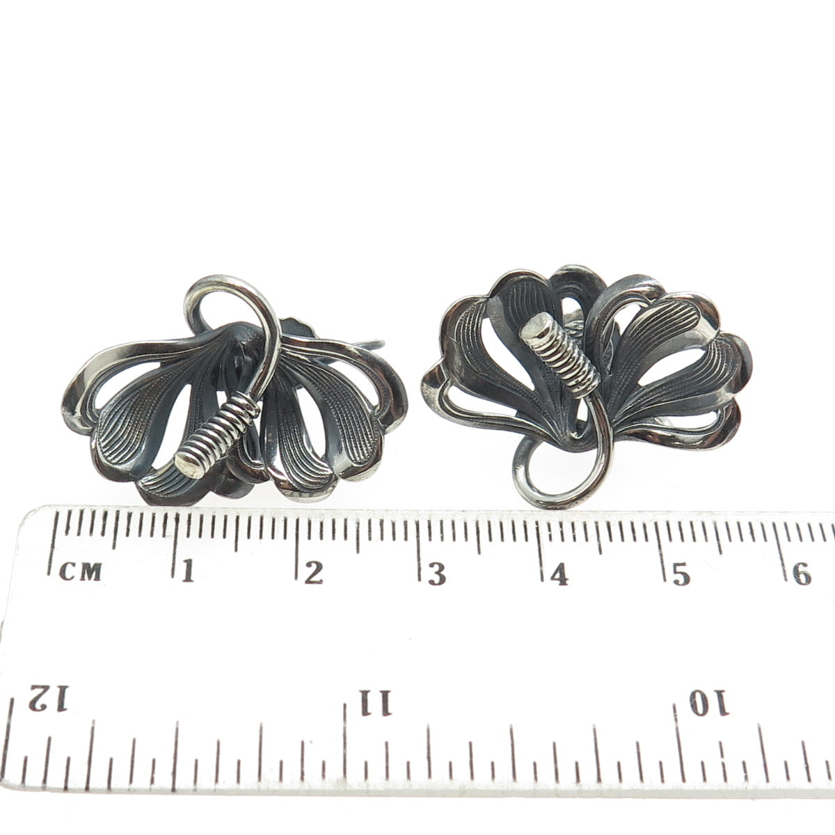 FORSTNER 925 Sterling Silver Antique Art Deco Floral Screw Back Earrings