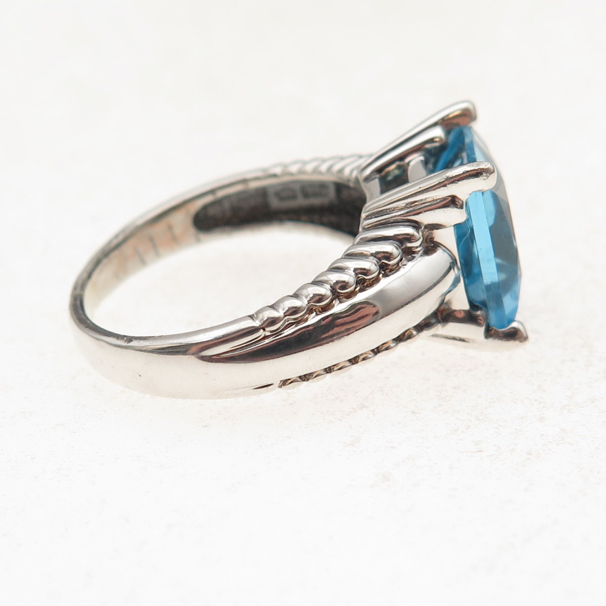 Tess Daly MJL 925 Sterling Silver Vintage Real Blue Topaz Oxidized Ring Size 8