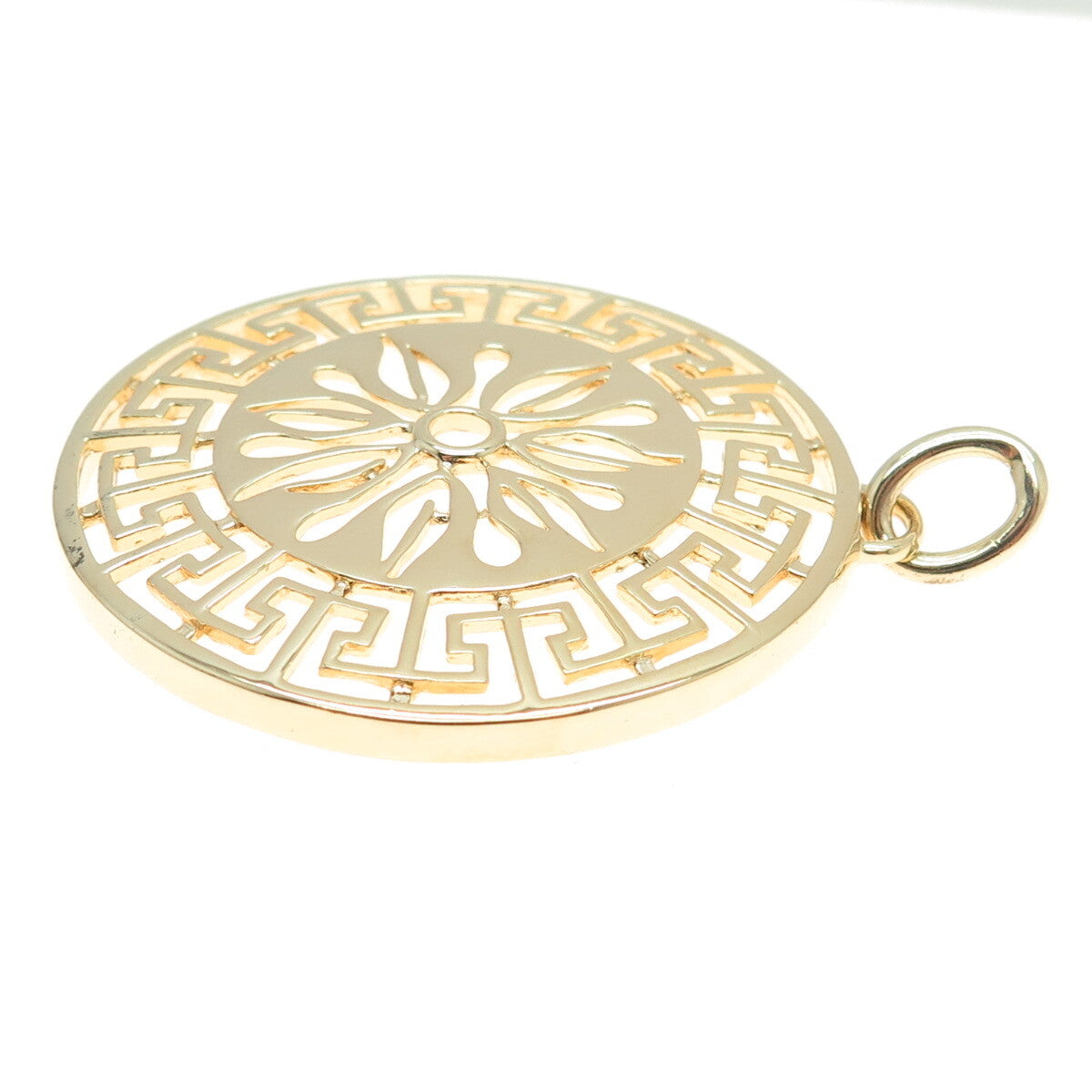 ROSS SIMONS 925 Sterling Silver Gold Plated Flower Greek Maze Round Pendant