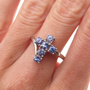 Chuck Clemency 925 Sterling Silver Real Round-Cut Tanzanite Cross Ring Size 7.25
