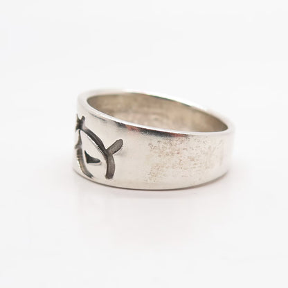 925 Sterling Silver Vintage Carved Abstract Band Ring Size 8.25