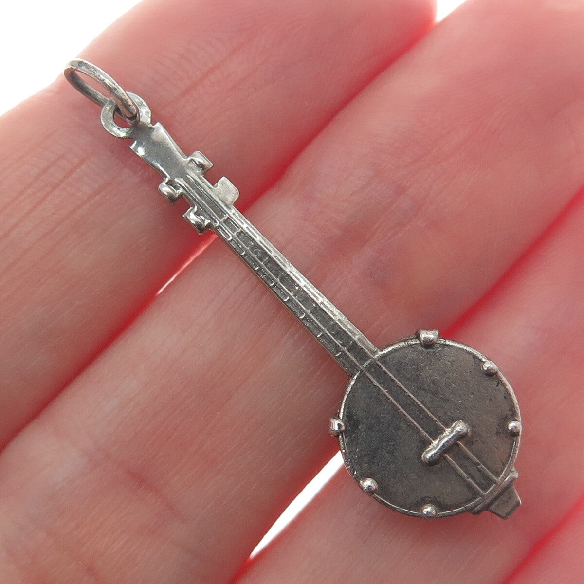 925 Sterling Silver Antique Art Deco Banjo Musical Instrument Charm Pendant