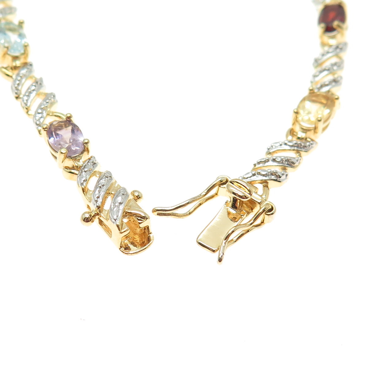 ROSS SIMONS 925 Sterling Silver 2-Tone Multi-Color Gem "X" Link Bracelet 7.25"