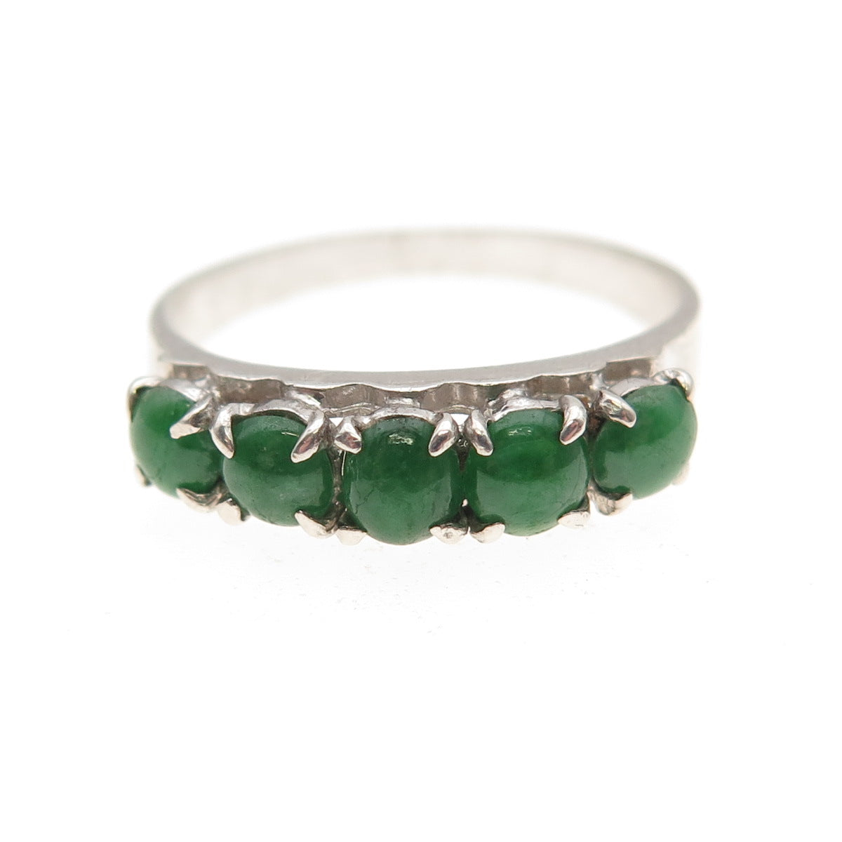 925 Sterling Silver Antique Art Deco Real Graduated Jade Ring Size 7.75