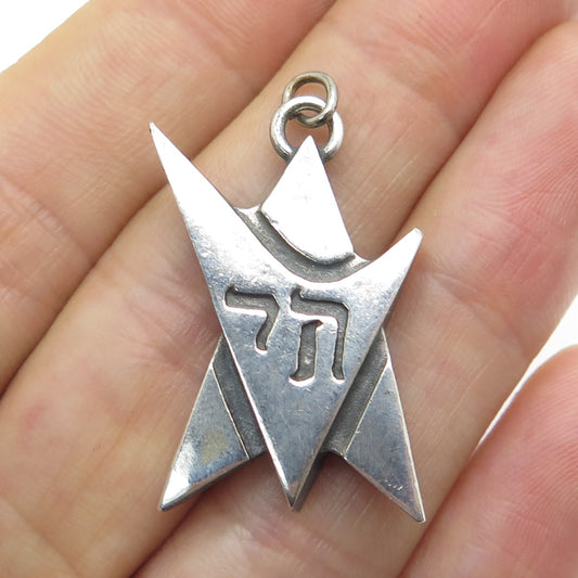 KIM 925 Sterling Silver Vintage Star of David Chai Judaica Pendant