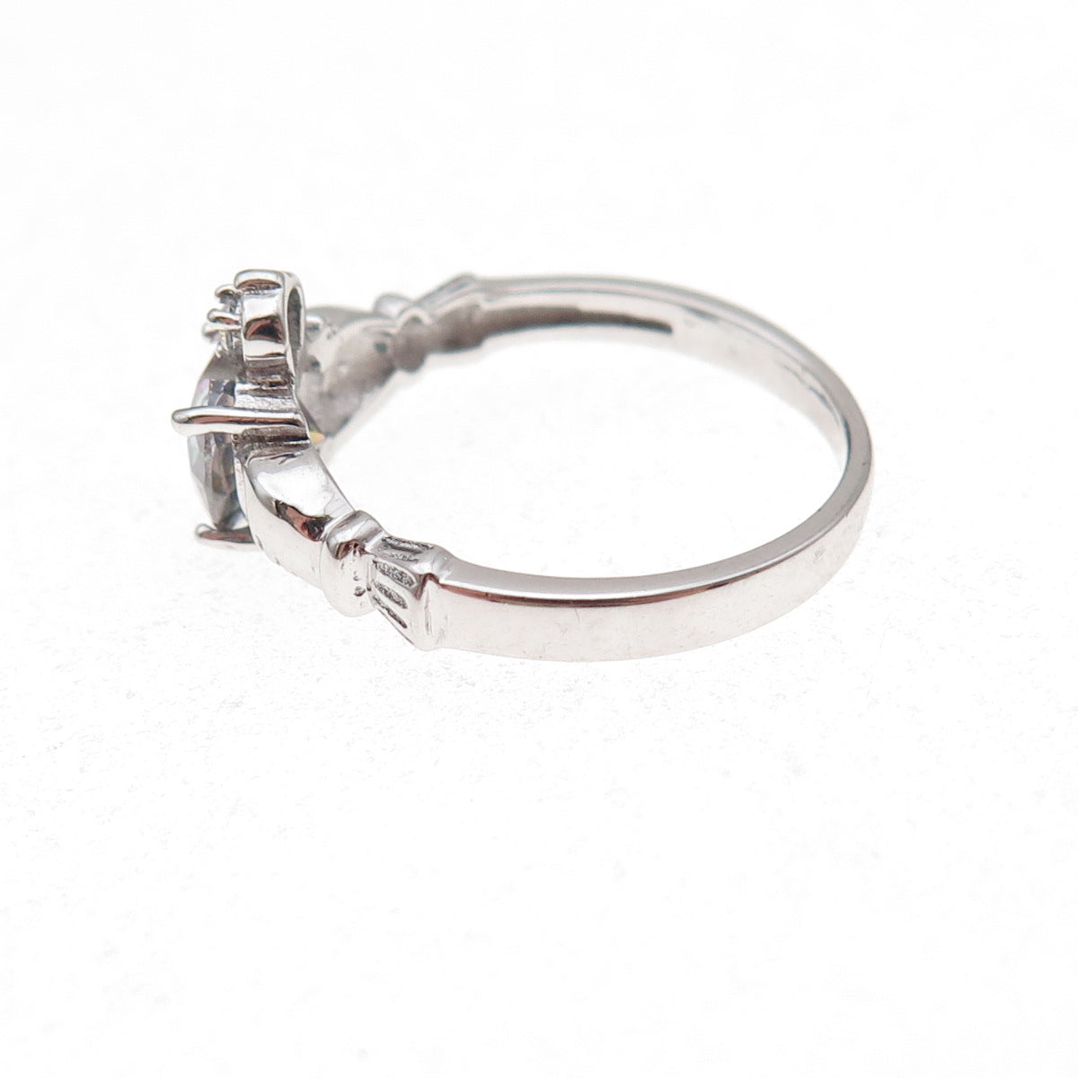 925 Sterling Silver Real Mystic Quartz & C Z Irish Claddagh Ring Size 7.25