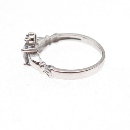 925 Sterling Silver Real Mystic Quartz & C Z Irish Claddagh Ring Size 7.25
