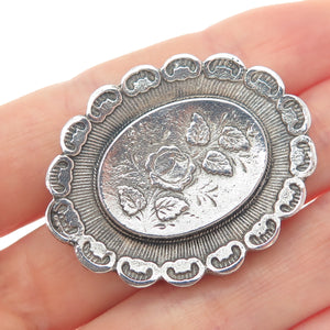 925 Sterling Silver Antique Art Deco Rose Flower Oxidized Pin Brooch