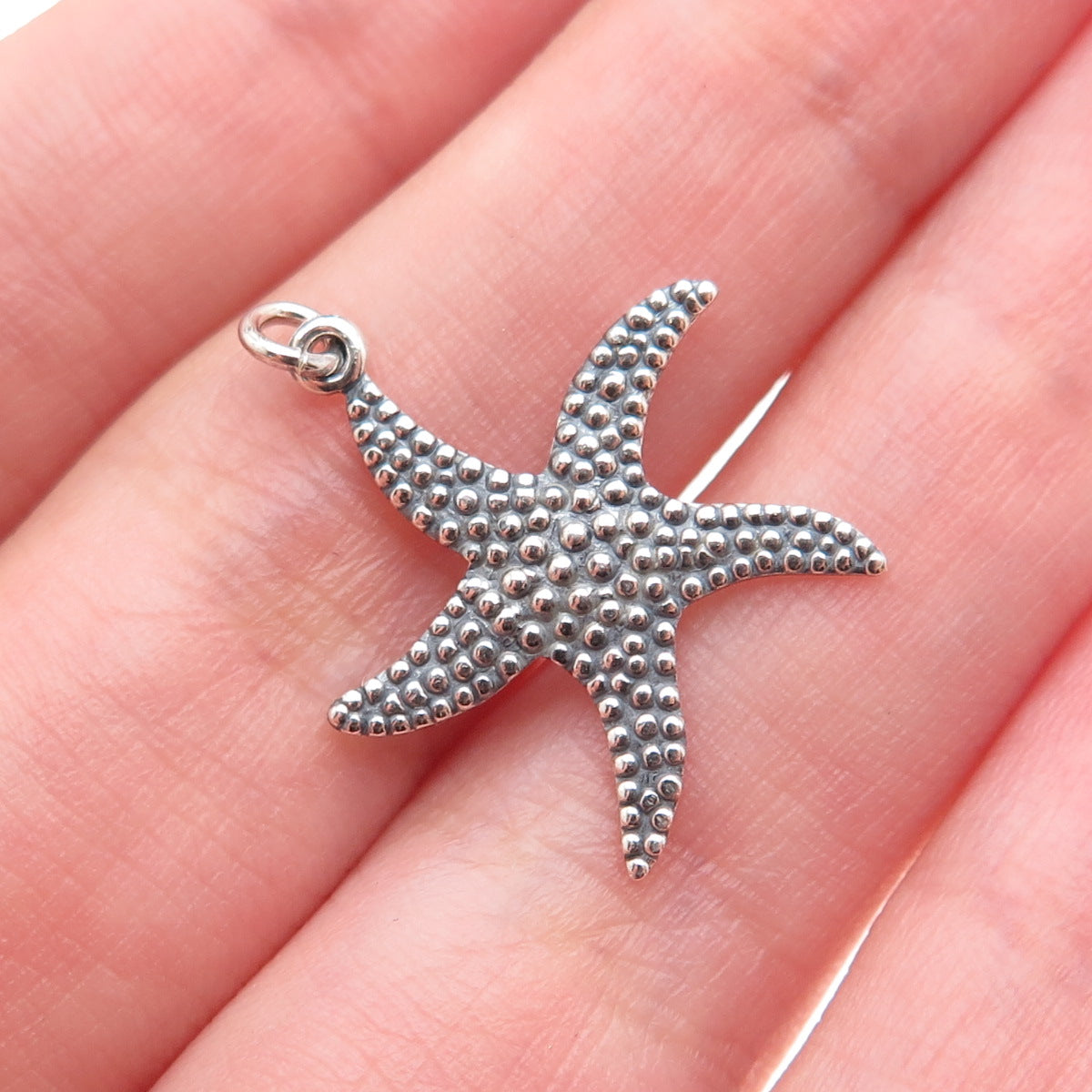 925 Sterling Silver Vintage Starfish Granulated Oxidized Charm Pendant