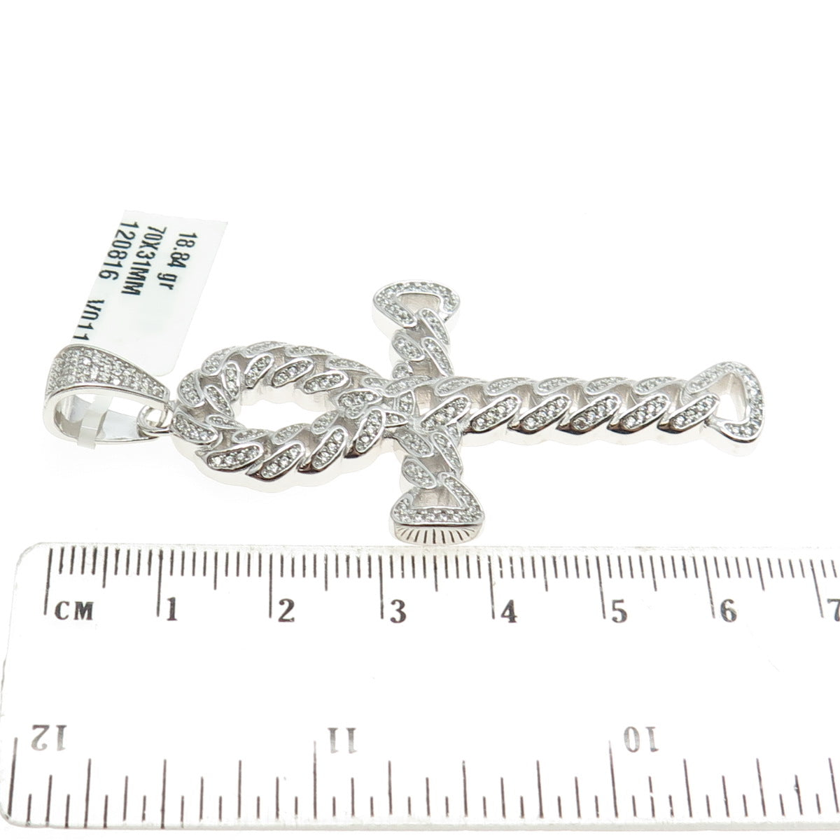 925 Sterling Silver Pave C Z Egyptian Ankh Cross Pendant