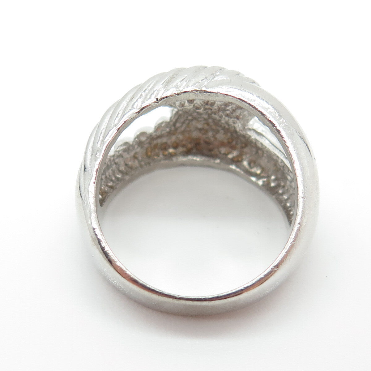 925 Sterling Silver Vintage Ribbed Interlocked Ring Size 8.25