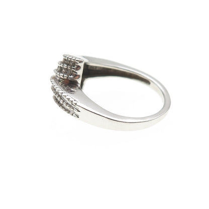 925 Sterling Silver Real Round-Cut Diamond Bypass Ring Size 8.75