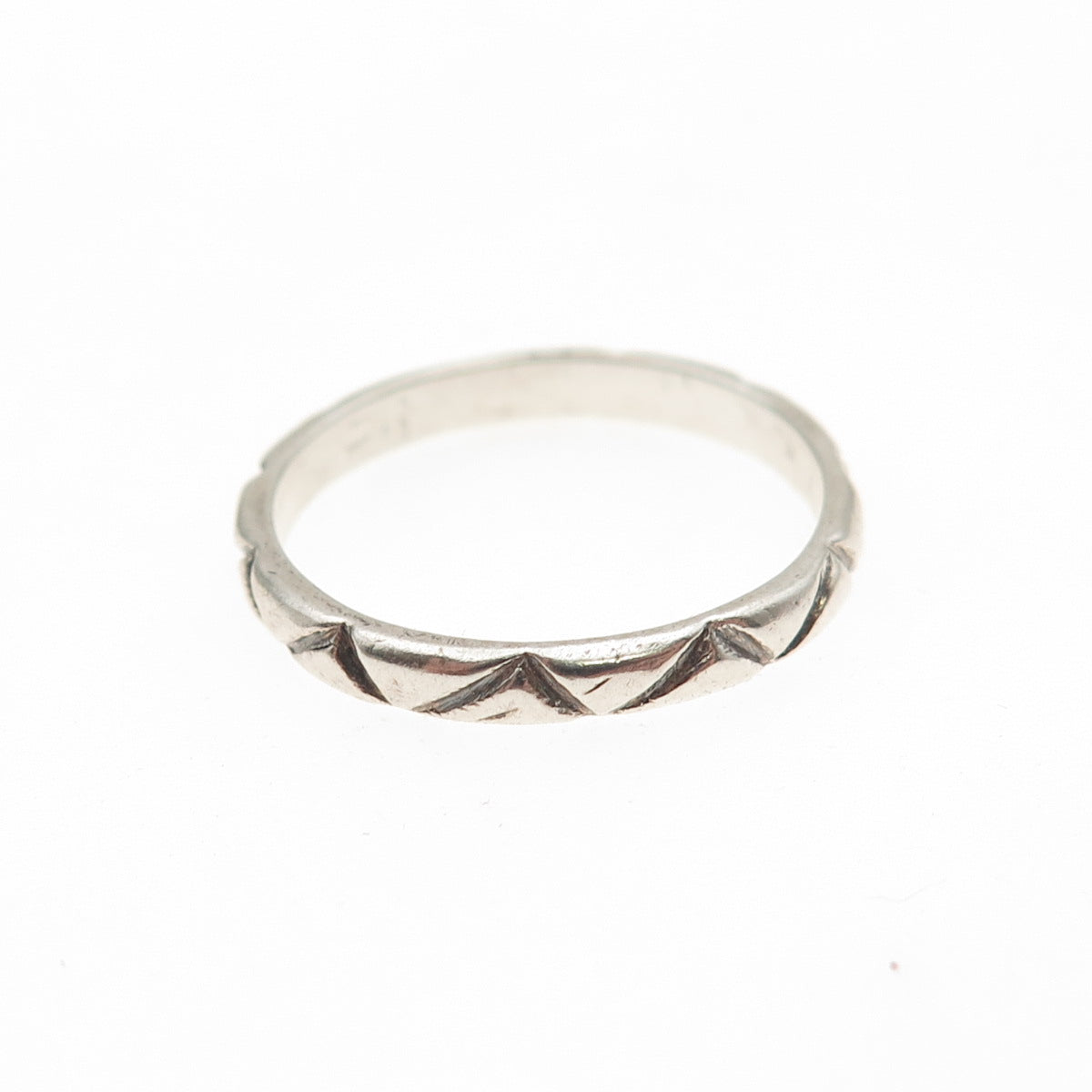 925 Sterling Silver Vintage Real White Topaz Zig Zag Band Ring Size 6