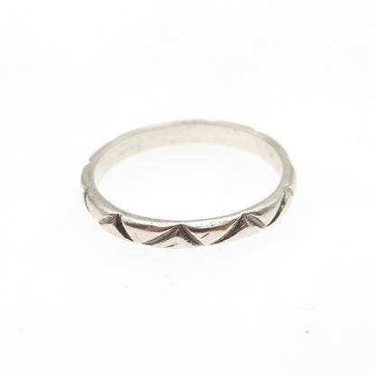 925 Sterling Silver Vintage Real White Topaz Zig Zag Band Ring Size 6