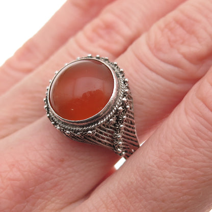925 Sterling Silver Antique Art Deco Real Carnelian Adjustable Ring Size 6.75