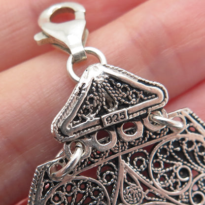 925 Sterling Silver Vintage Real Eilat Filigree Panel Link Oxidized Bracelet 7"