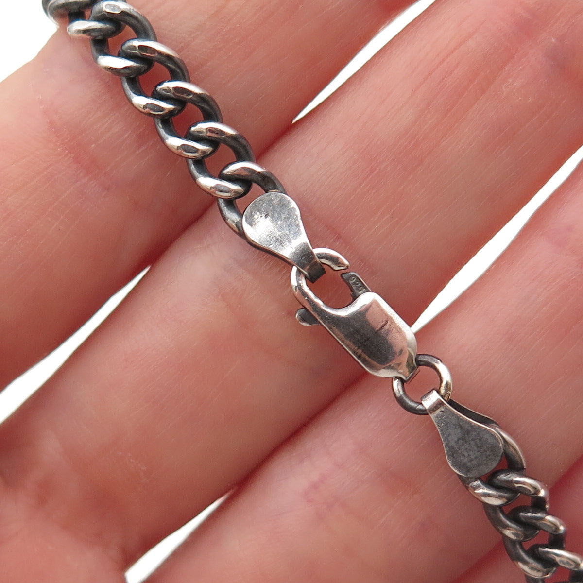 925 Sterling Silver Vintage Cuban Link Oxidized Bracelet 7.75"