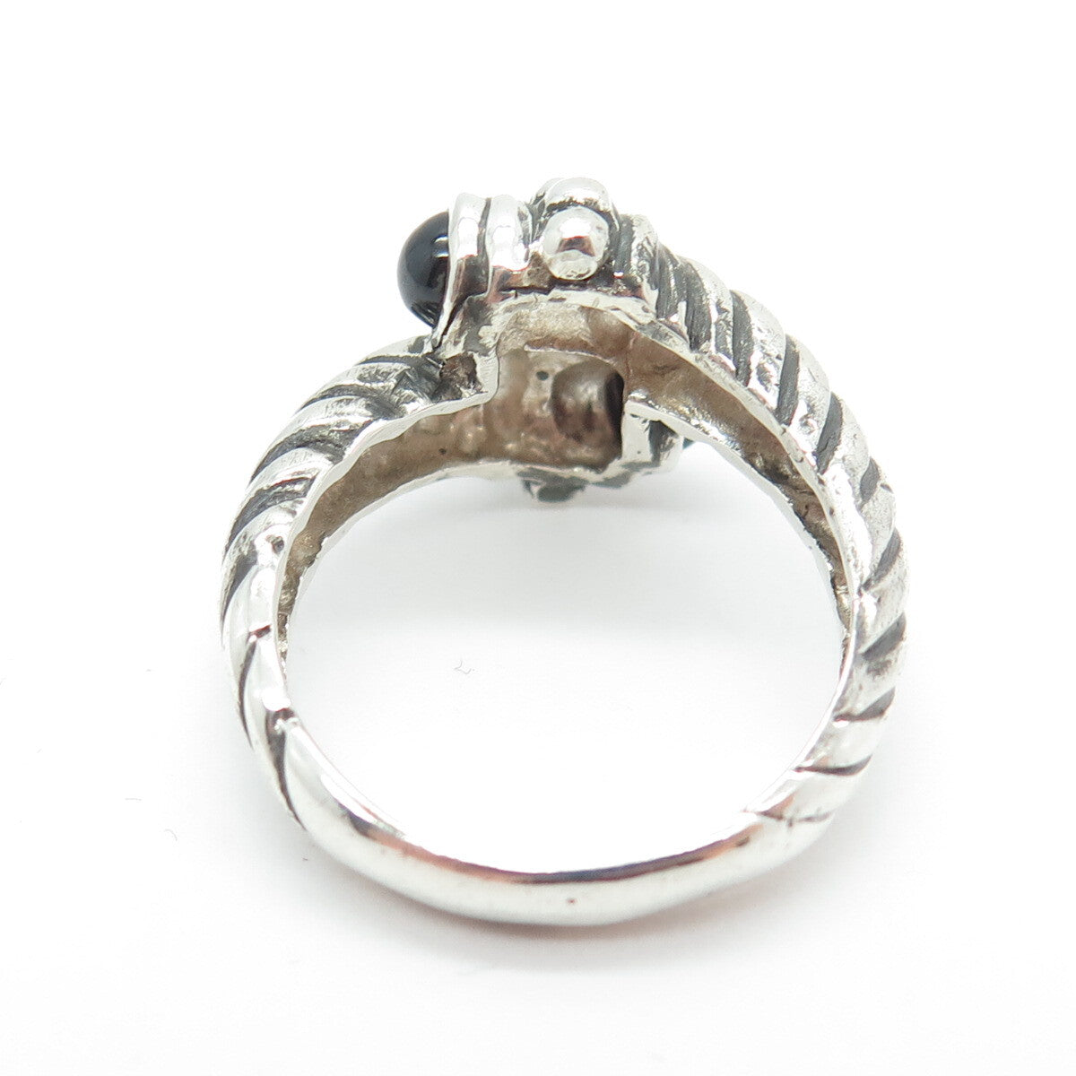 925 Sterling Silver Vintage Real Red Garnet Bypass Twisted Rope Ring Size 7.75